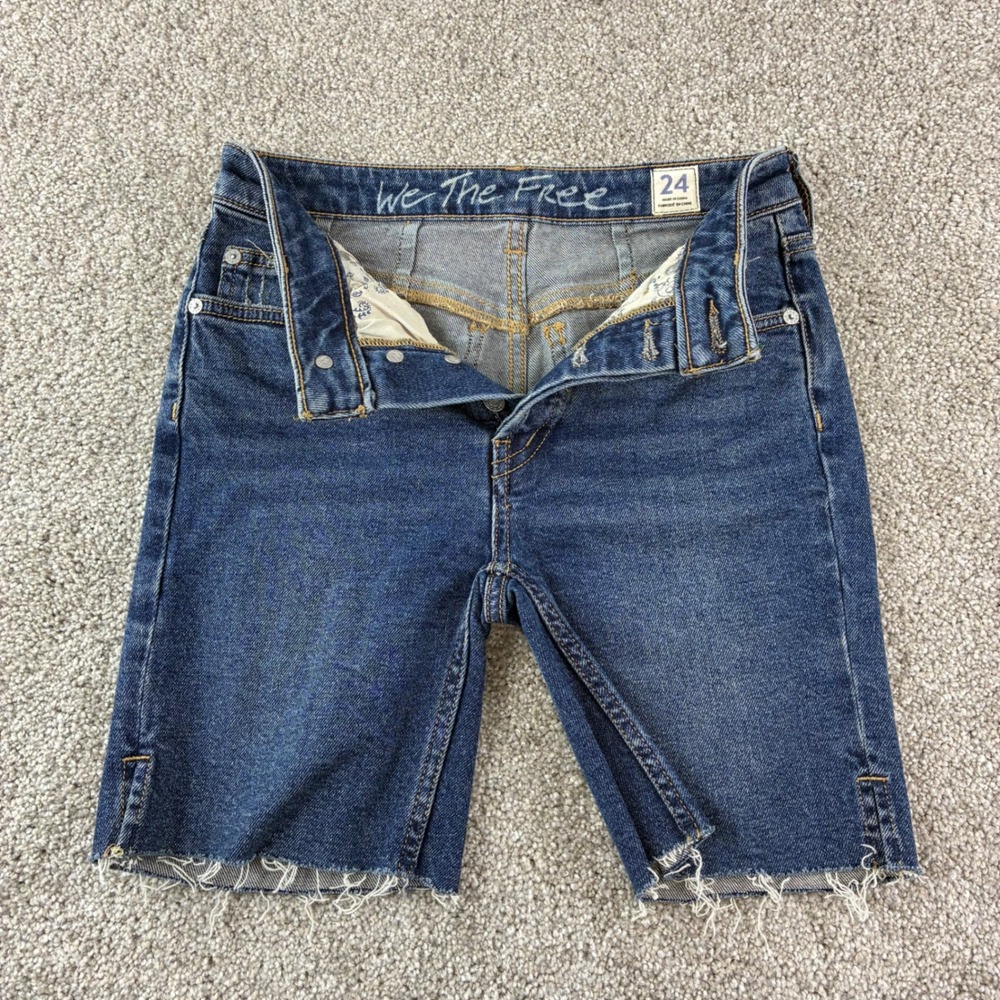 We The Free Cut Off Denim Short Womens 24 Raw Hem Distressed Festival Boho Indie